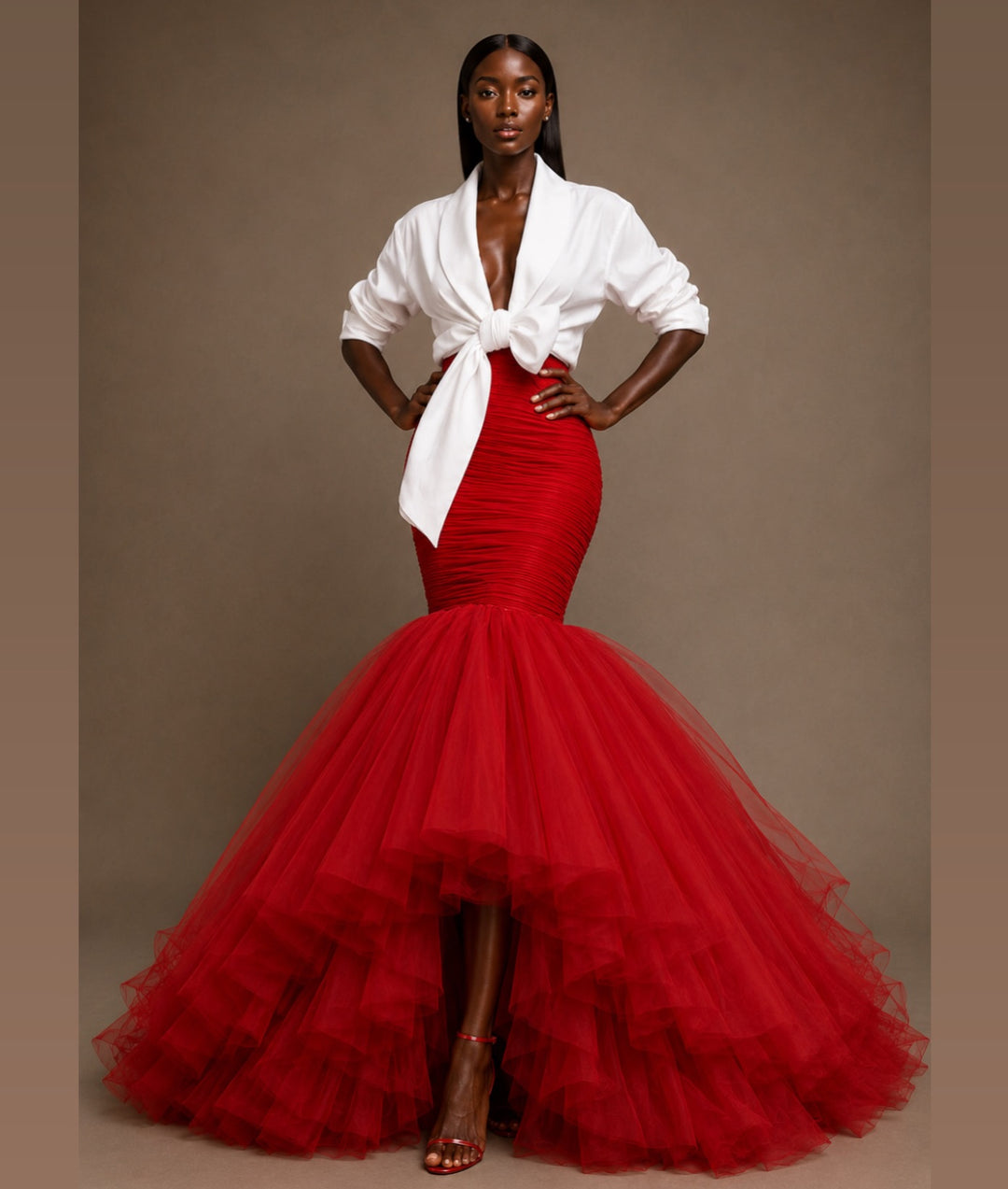 Oyemwen Red Tulle Mermaid Skirt