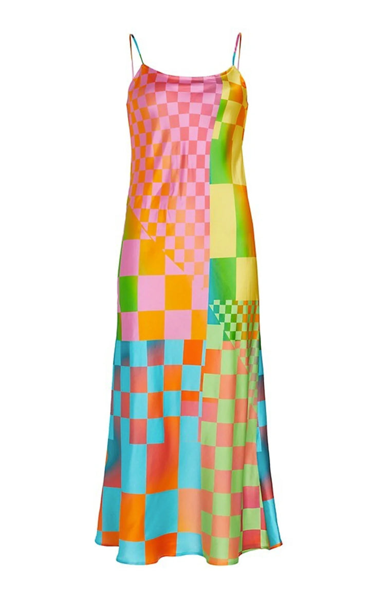 BruceGlen Multicolor Psycheck Silk Slip Dress (As Worn by Lil Mama)