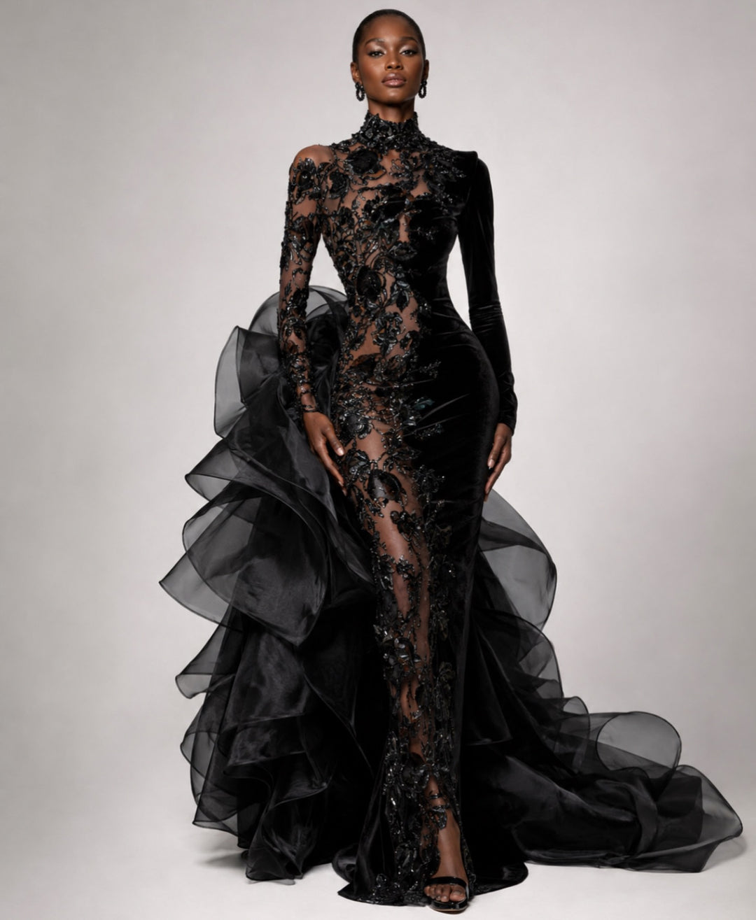 Oyemwen Custom Black Empress Tulle Power Gown