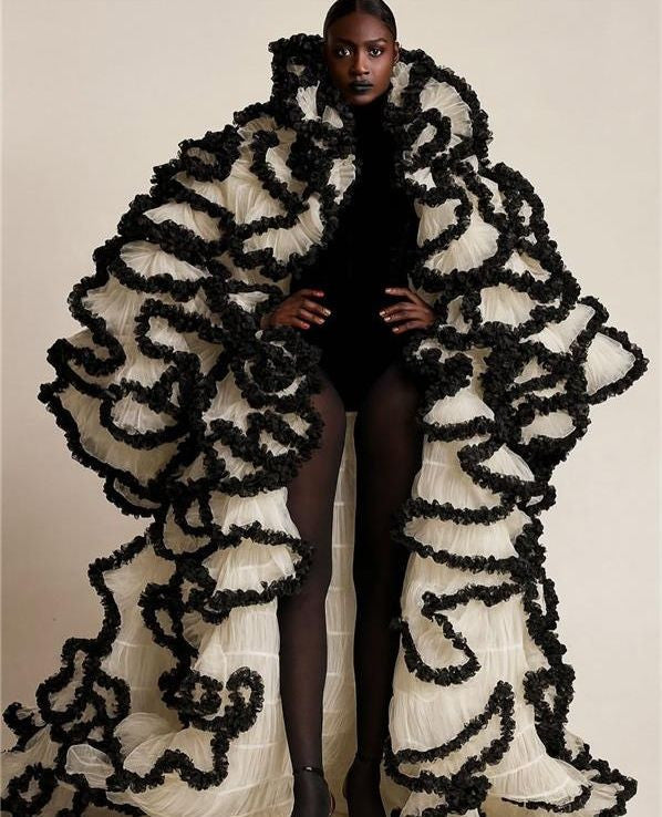 Oyemwen Custom Made White and Black Tulle Jacket (Custom Colors Available)