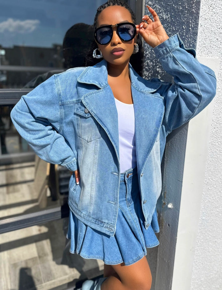 Meow and Barks Denim Jacket with Removable Collar