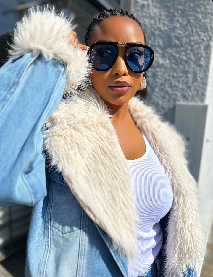 Meow and Barks Denim Jacket with Removable Collar