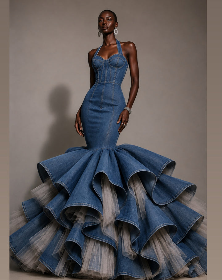 Oyemwen Custom Sweetheart Denim Gown