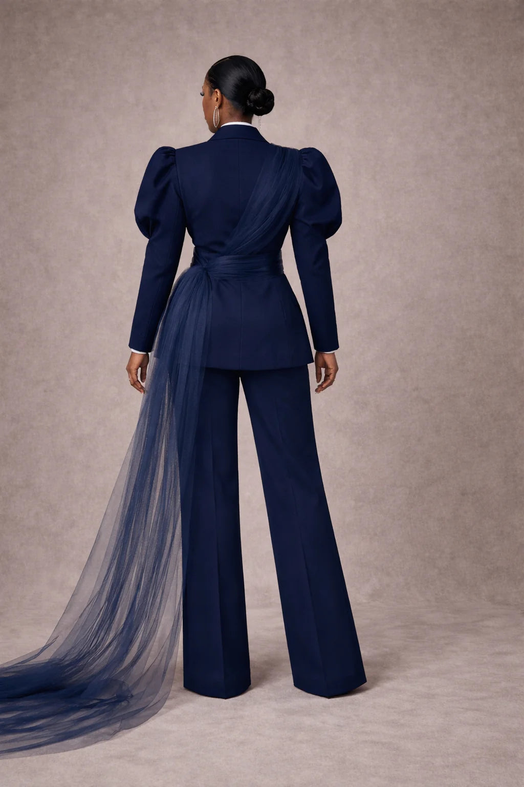 Oyemwen Custom Navy Sovereign Tulle Power Suit