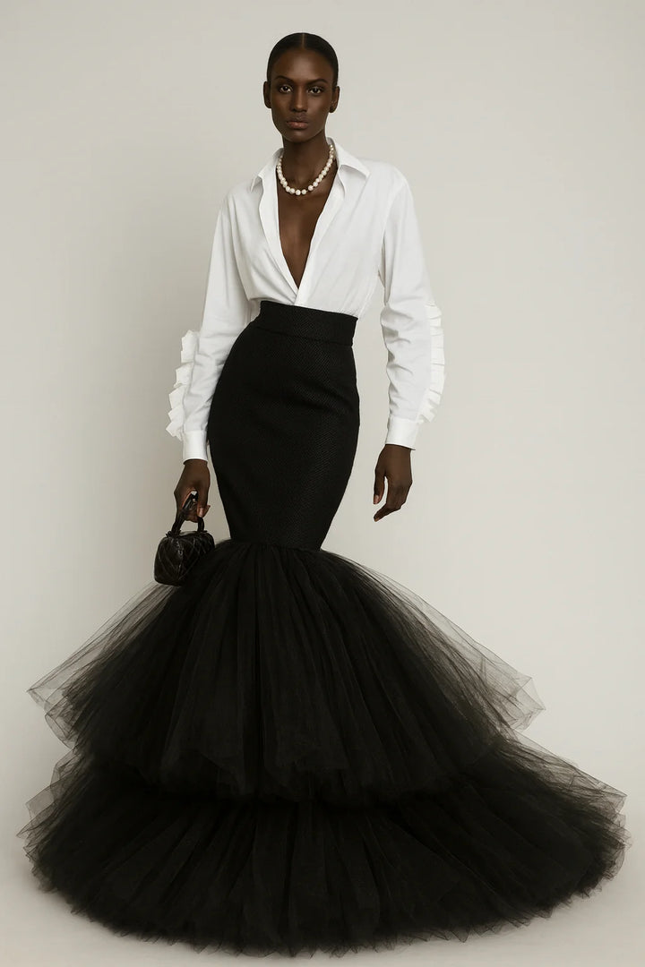 Oyemwen Noir Black Tulle Mermaid Skirt