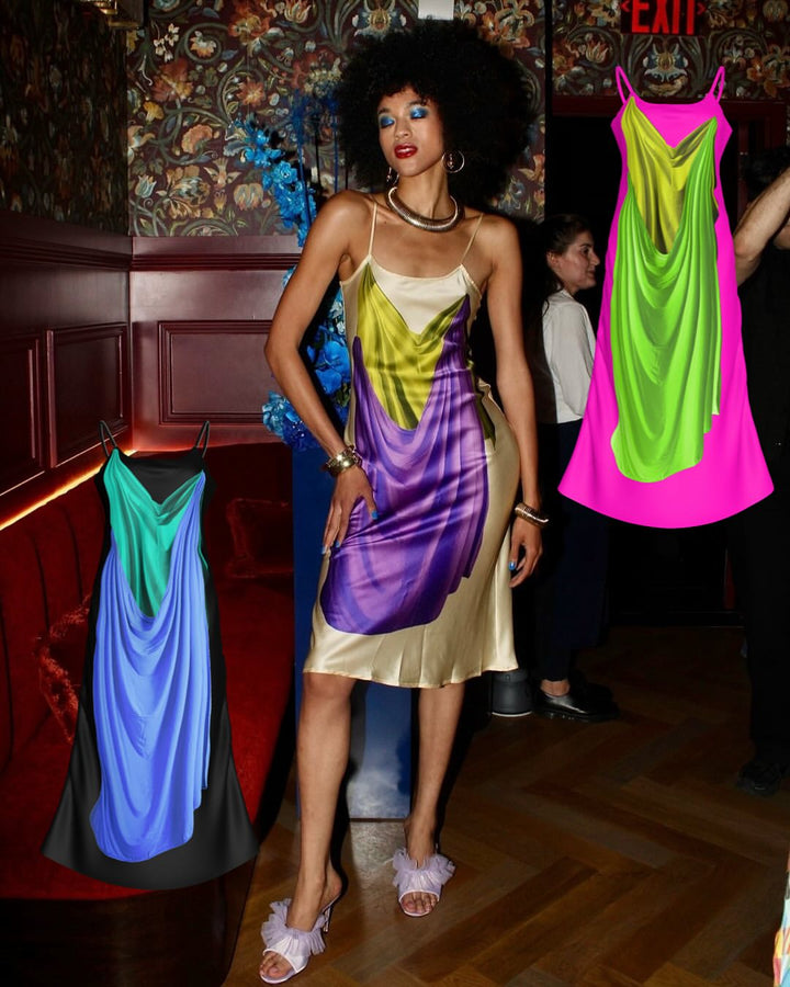 BruceGlen Orchid Multicolor Silk Slip Dress