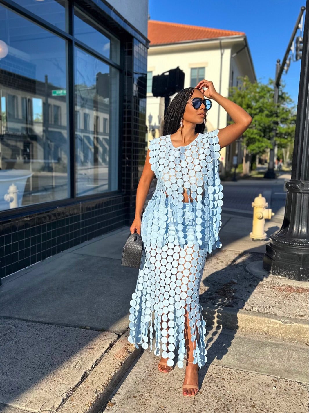 Meow and Barks Light Blue Circle Skirt Set