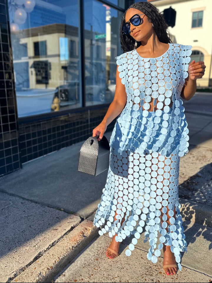 Meow and Barks Light Blue Circle Skirt Set