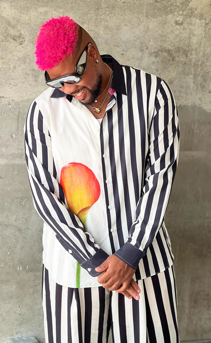 BruceGlen Calla Stripes Button Up in Cotton Silk (As Worn by David Alan Grier)