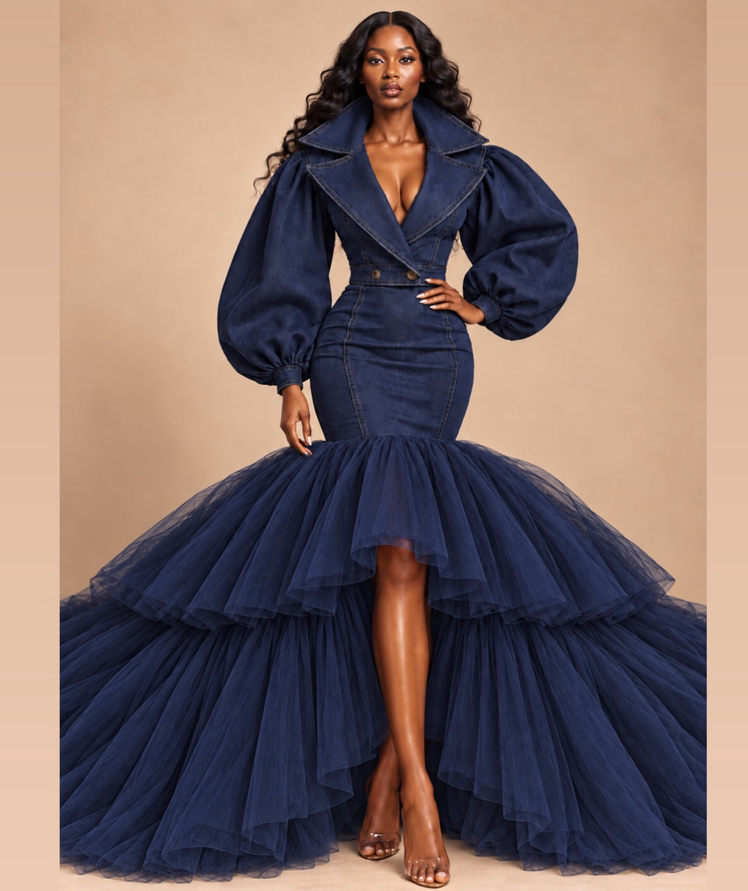 Oyemwen Custom Denim Tulle Power Gown