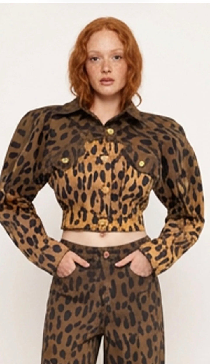 BruceGlen Ombre Leopard Denim Jacket