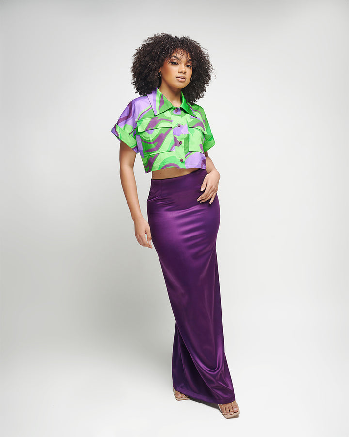 Le'Antointette Purple Camo Skirt Set