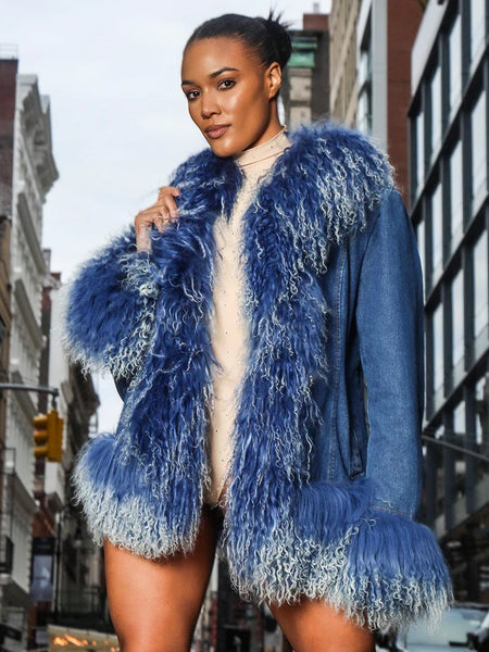 BLUELEA Fur pocket coat ブルレア コート ZCRAVE_DenimShearlingFringedJa