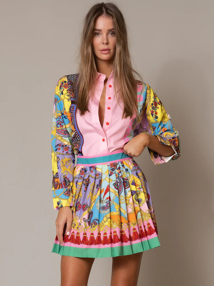 ZCrave Nolita Pink Printed Blouse and Skirt Set