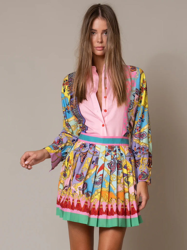 ZCrave Nolita Pink Printed Blouse and Skirt Set