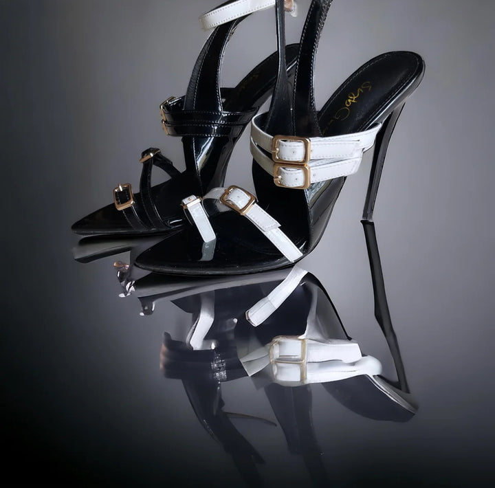 Pre-Order Sybgco Black and White  Ankle Strap " Tuxedo " Sandals