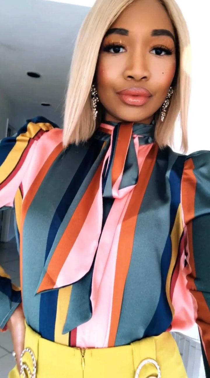 Madam Mystique Stripe Pussybow Odette Blouse