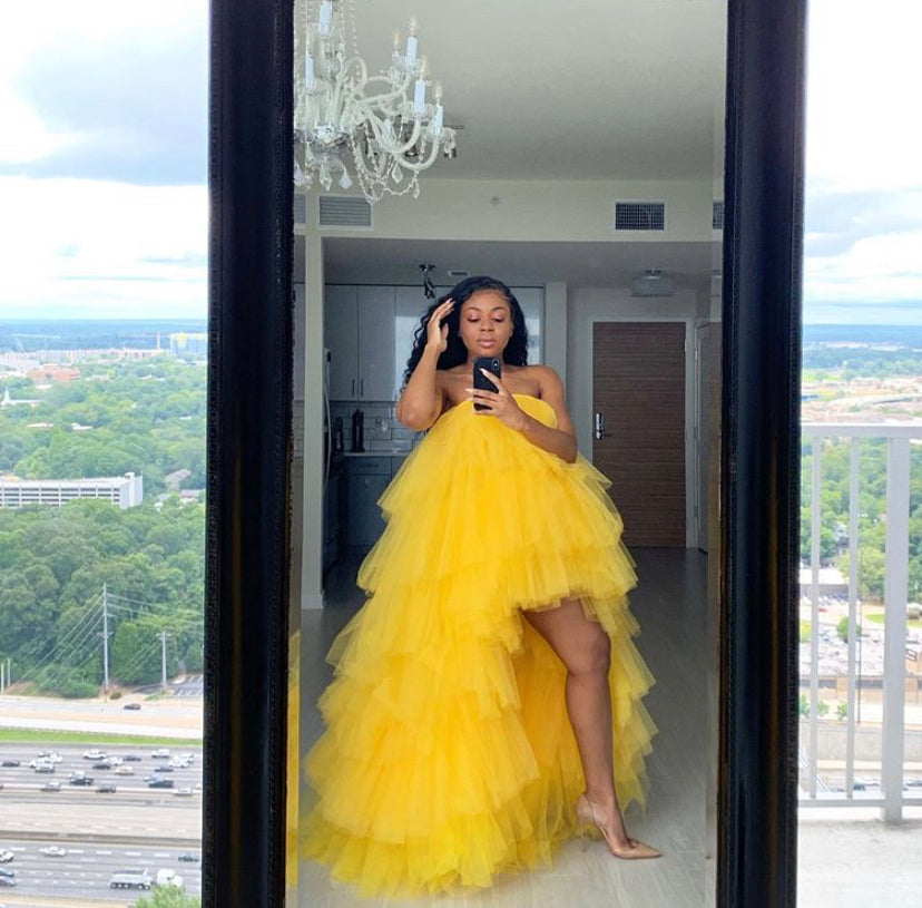 Oyemwen Veronica Tiered High Low Tulle Maxi Tutu Dress Yellow as Worn by Wendy Williams XL