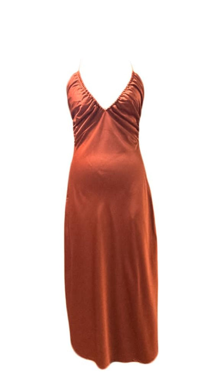 Kynamah Rust Halter Neck Drawstring Kiba Dress