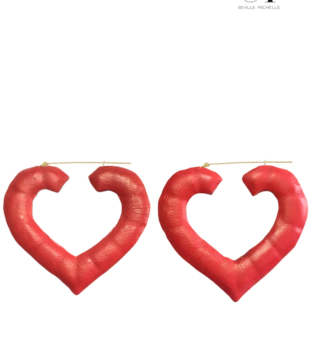 Red Leather Heart Bamboo Hoops