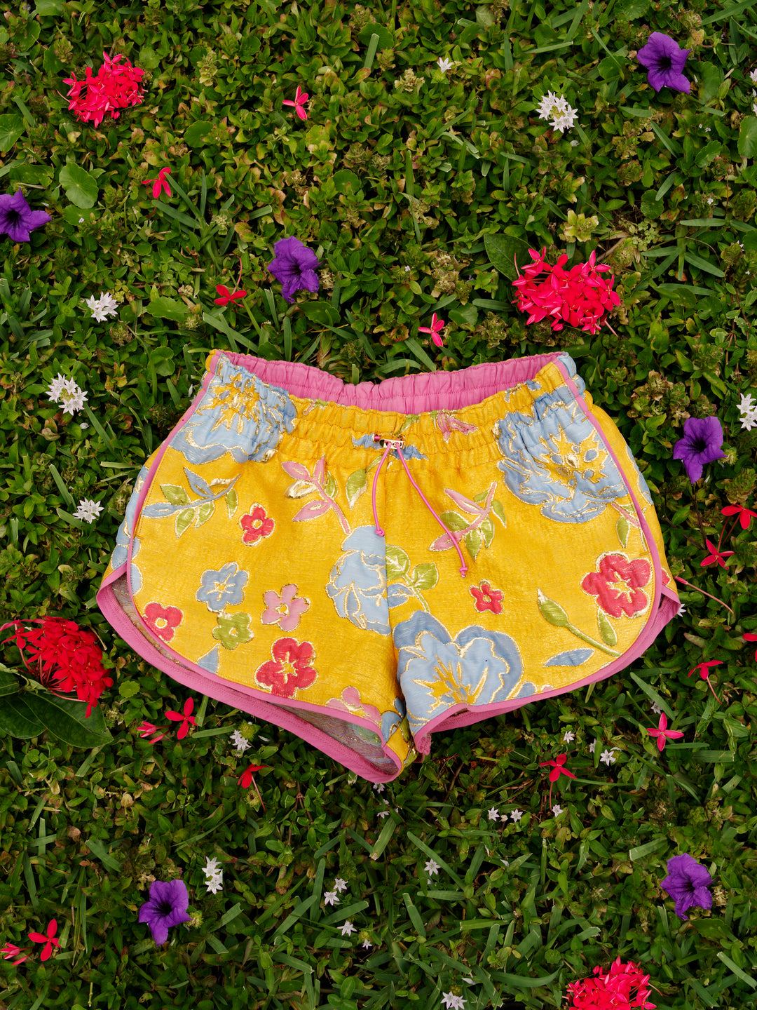 Arianne Elmy Yellow Embroidered Good Luck Shorts