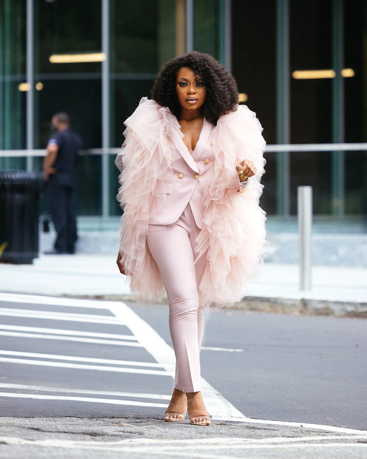 Oyemwen Back to Business Nude Tulle Power Suit