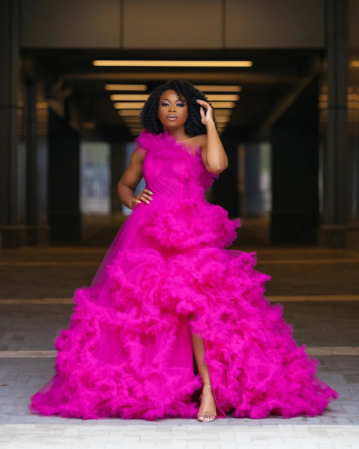 Oyemwen Back to Business Hot Pink / Fuchsia Ruffle Tulle Dress