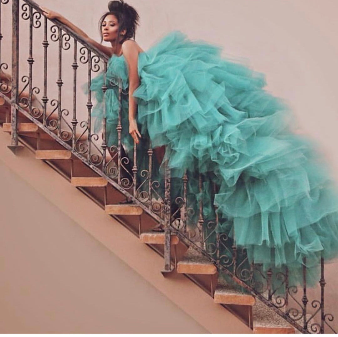 Oyemwen Tiered High Low Tulle Maxi Tutu Dress Mint (Custom Colors Available)