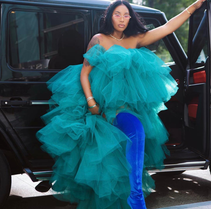 Oyemwen Tiered High Low Tulle Maxi Tutu Dress Green (Custom Colors Available)