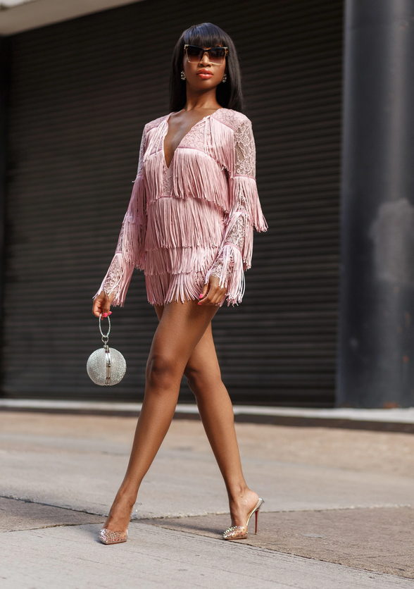 Madam Mystique Pink Fringed Marilyn Romper