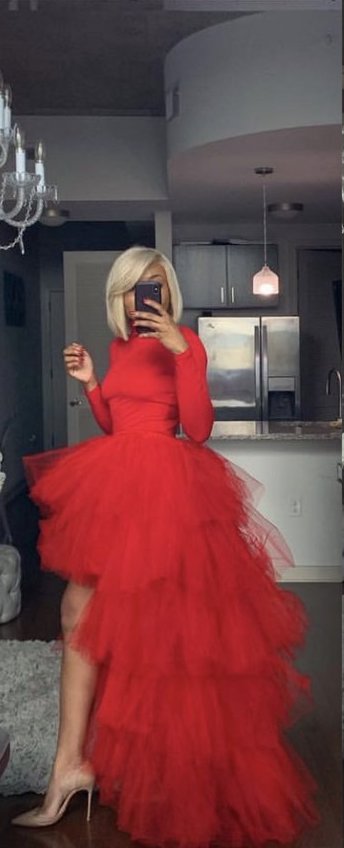 Oyemwen Tiered High Low Tulle Maxi Tutu Skirt Turtleneck Set (Red) Oyemwen Tiered High Low Tulle Maxi Tutu Skirt Turtleneck Set (Red)