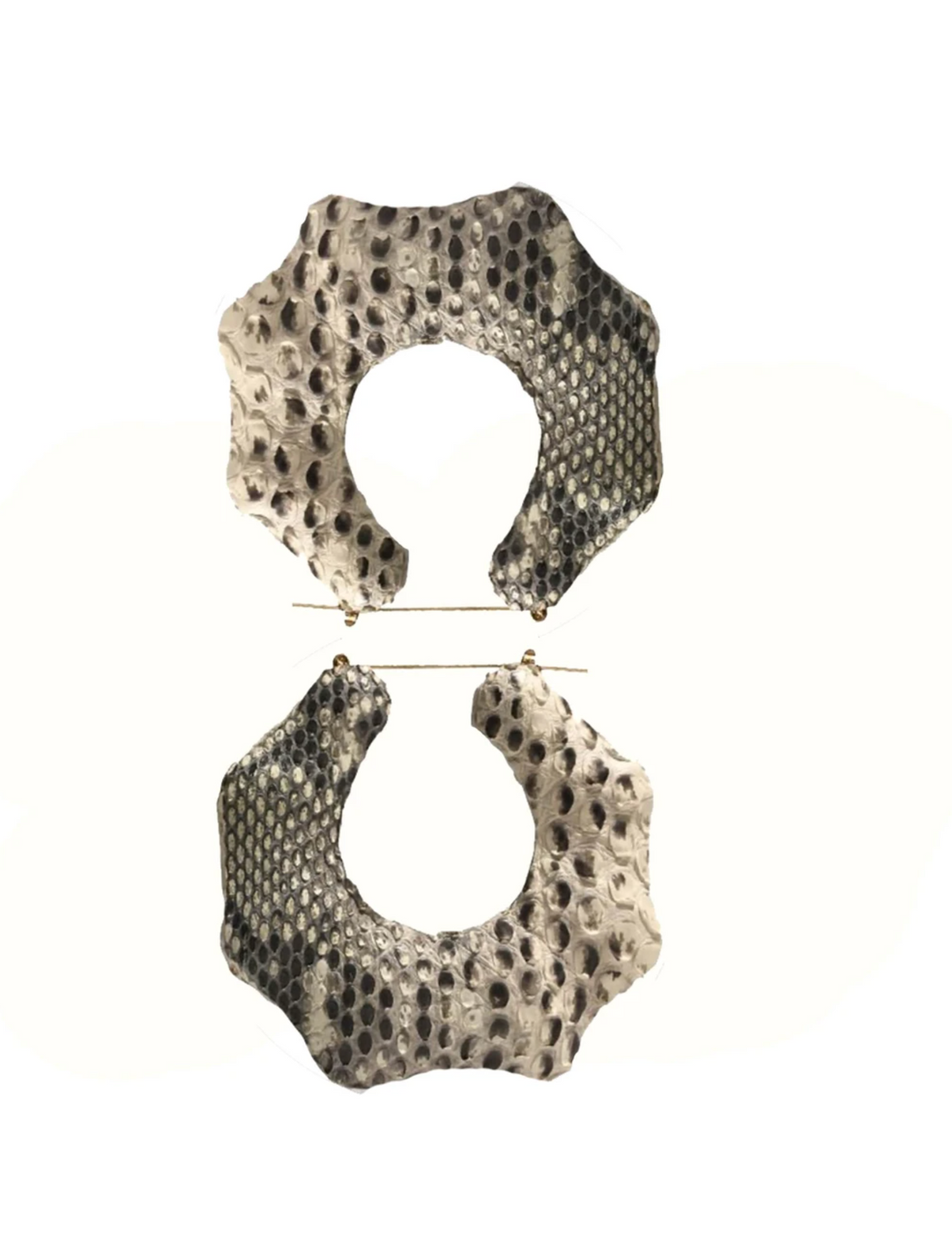 Hexagon Python Leather Bamboo Earrings