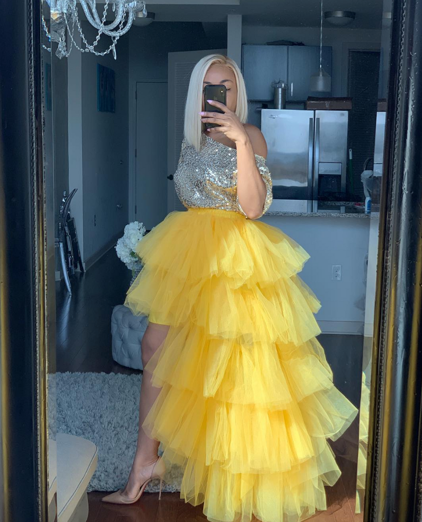 Oyemwen Tiered High Low Tulle Maxi Tutu Skirt Yellow Top and Skirt Se Fashion Bomb Daily Shop