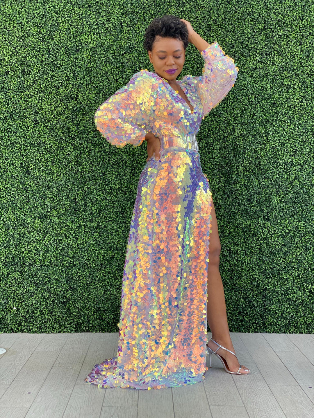Custom Oyemwen Sequin High Slit Birthday Dress