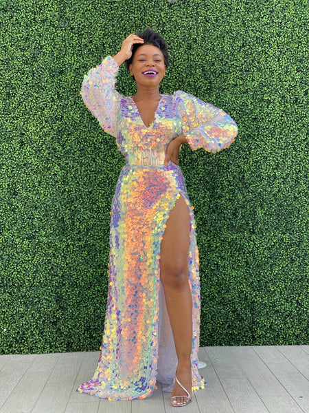 blinged out birthday dresses Custom Oyemwen Sequin High Slit Dress – Fashion Bomb Daily Shop elegant rhinestone dress