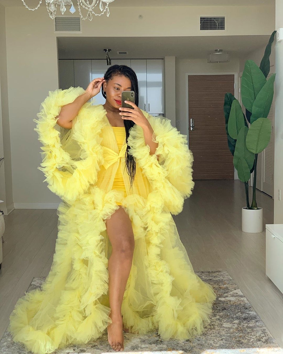 Oyemwen Yellow Tulle Robe Fashion Bomb World LLC