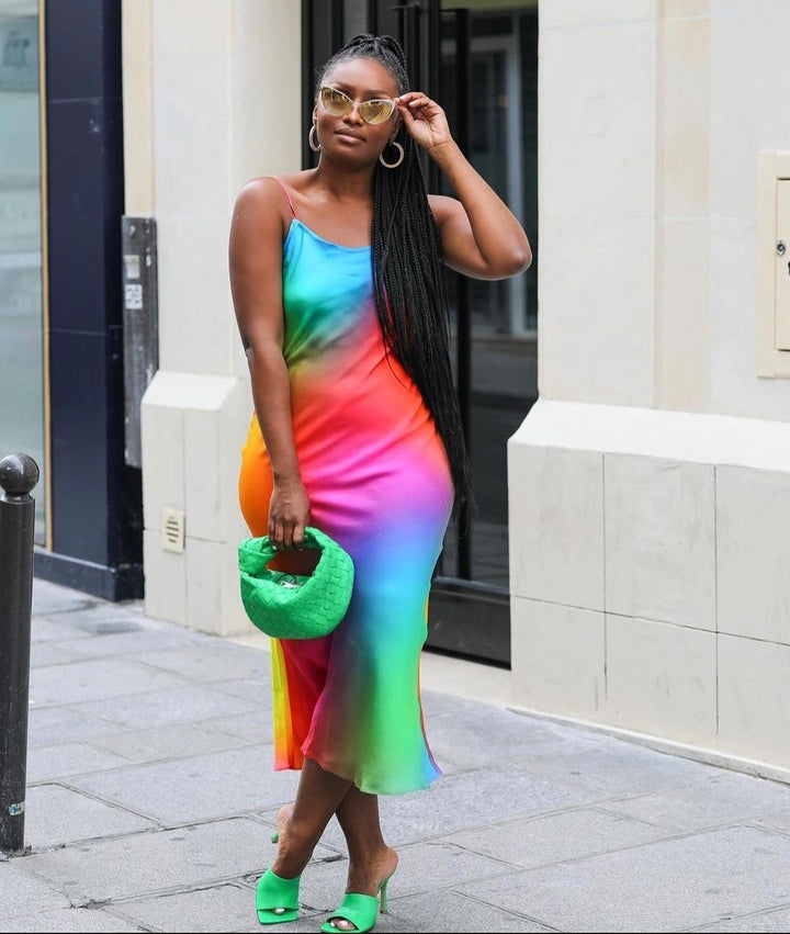 Bruce & Glen Rainbow Gradient Silk Slip Dress – Fashion Bomb Daily Shop