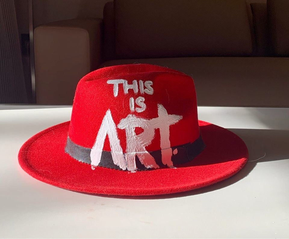 High End Junkie Red Socialite Hand-painted Fedora
