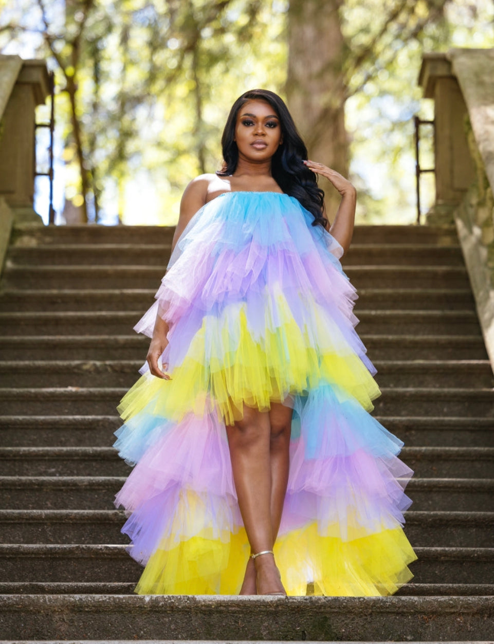 Oyemwen Easter Strapless Tiered High Low Tulle Maxi Tutu Dress