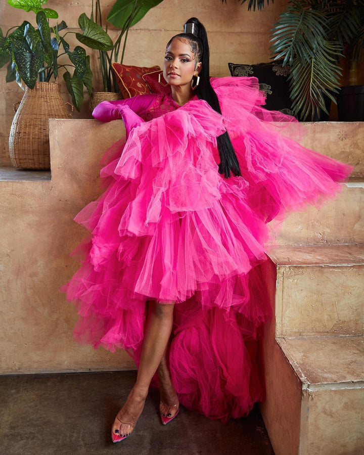 Oyemwen High Low Orchid Hot Pink Tulle Pink Dress as Worn by Christina Milian