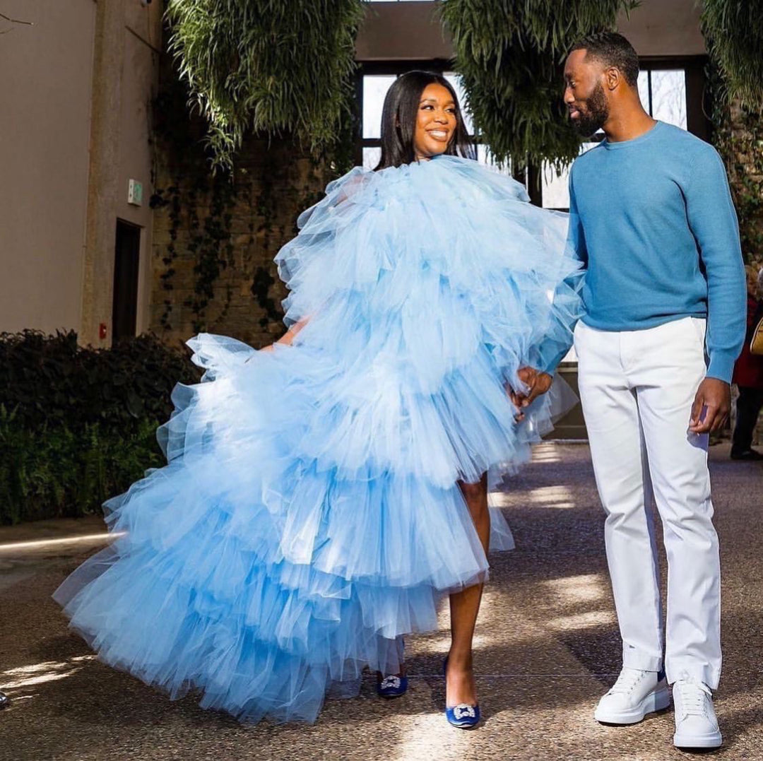 Oyemwen Light Blue High Low Tulle One Shoulder Maxi Tutu Dress 2XL Oyemwen Light Blue High Low Tulle One Shoulder Maxi Tutu Dress 2XL