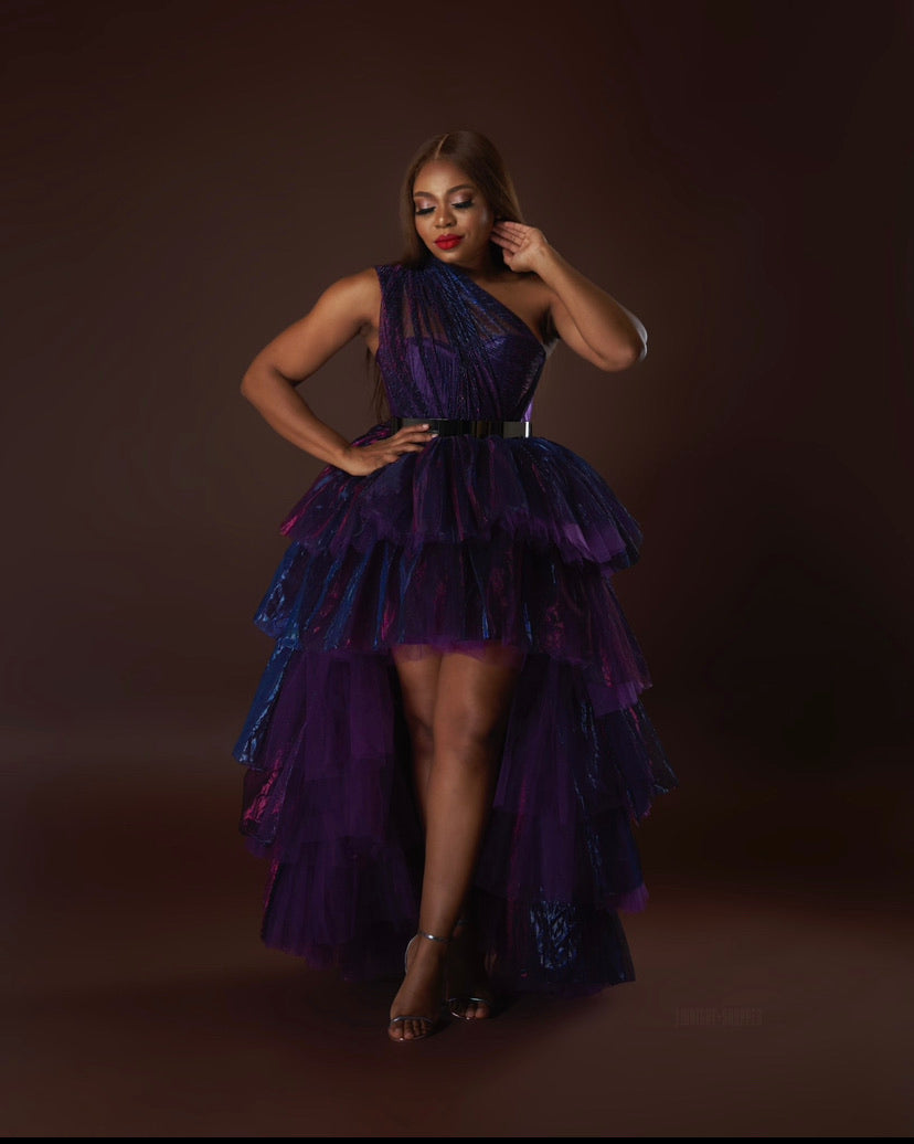 Oyemwen Holiday Collection Metallic Skirt Set Purple/Blue