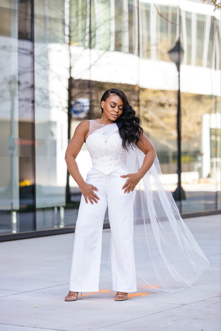 Oyemwen Business in front, Party in the back White Corset Pant Set