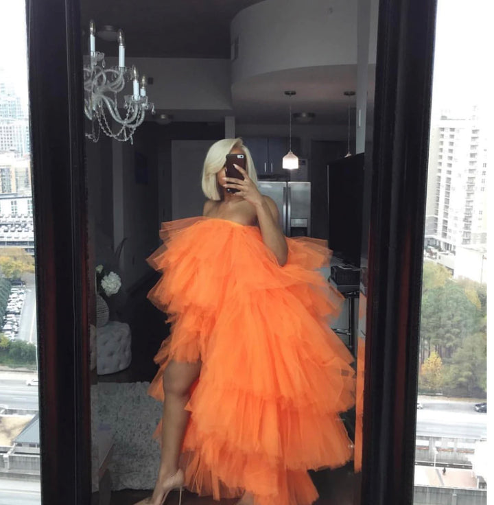 Oyemwen Veronica Orchid Tulle Tutu Dress Orange