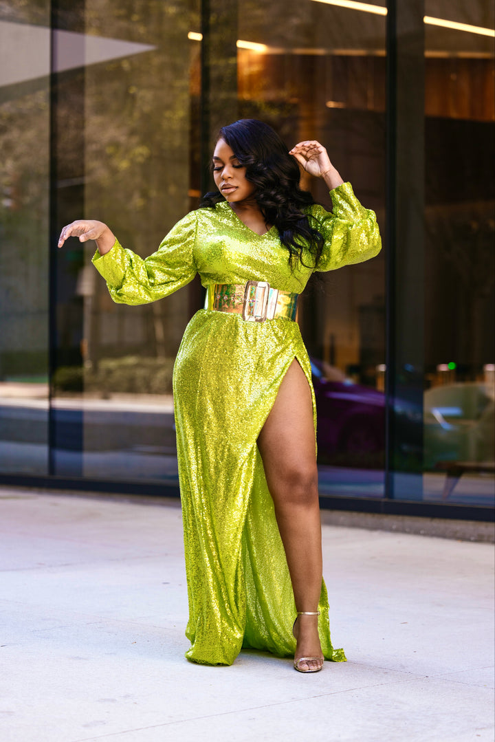 Oyemwen Business in front, Party in the back Neon Sequins Birthday Dress