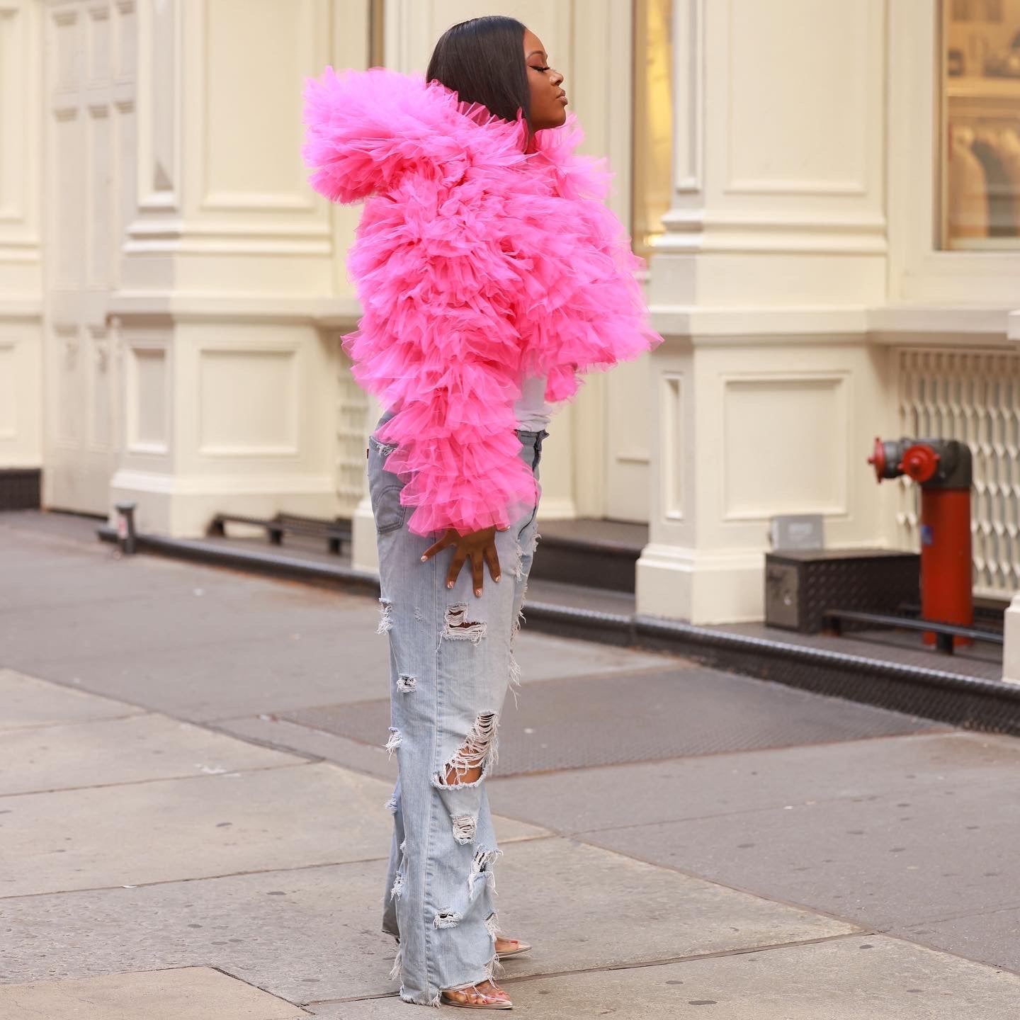 Bright pink cropped jacket best sale