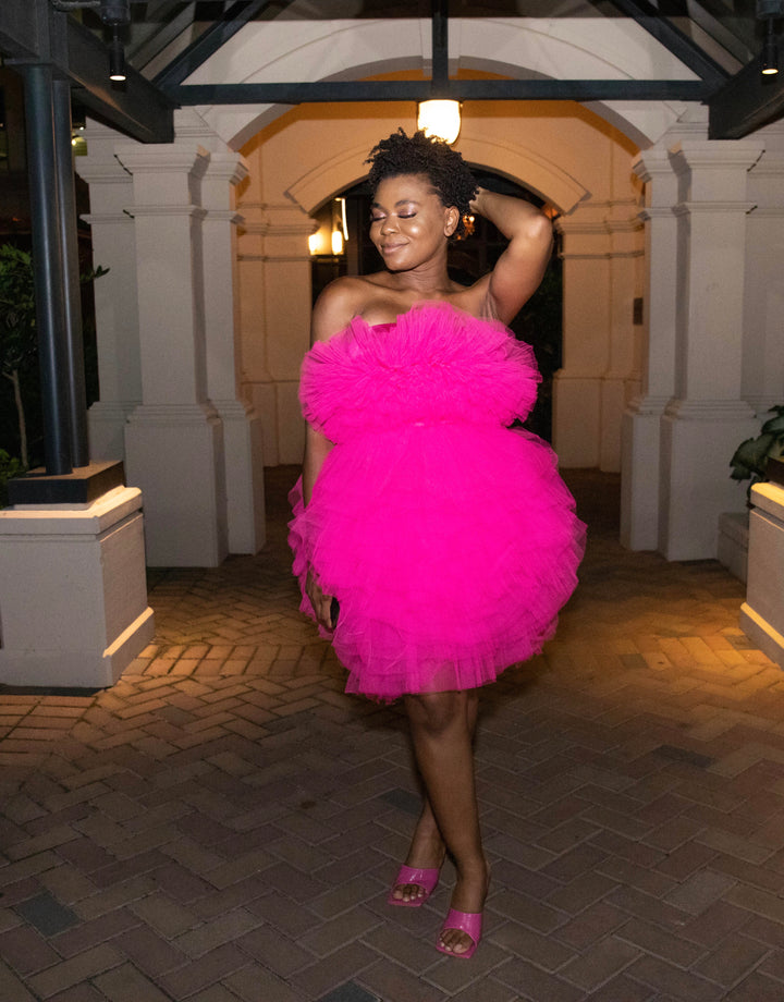 Oyemwen Tulle Strapless Tutu Dress Hot Pink