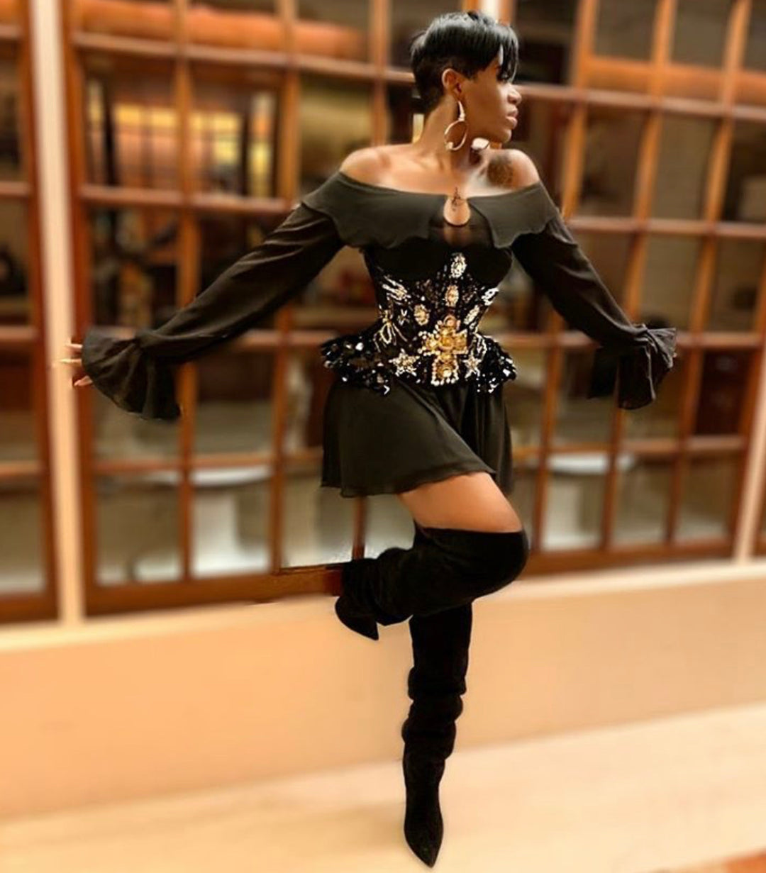 Pajtim Raci Little Black Mini Dress with Belt as worn by Fantasia