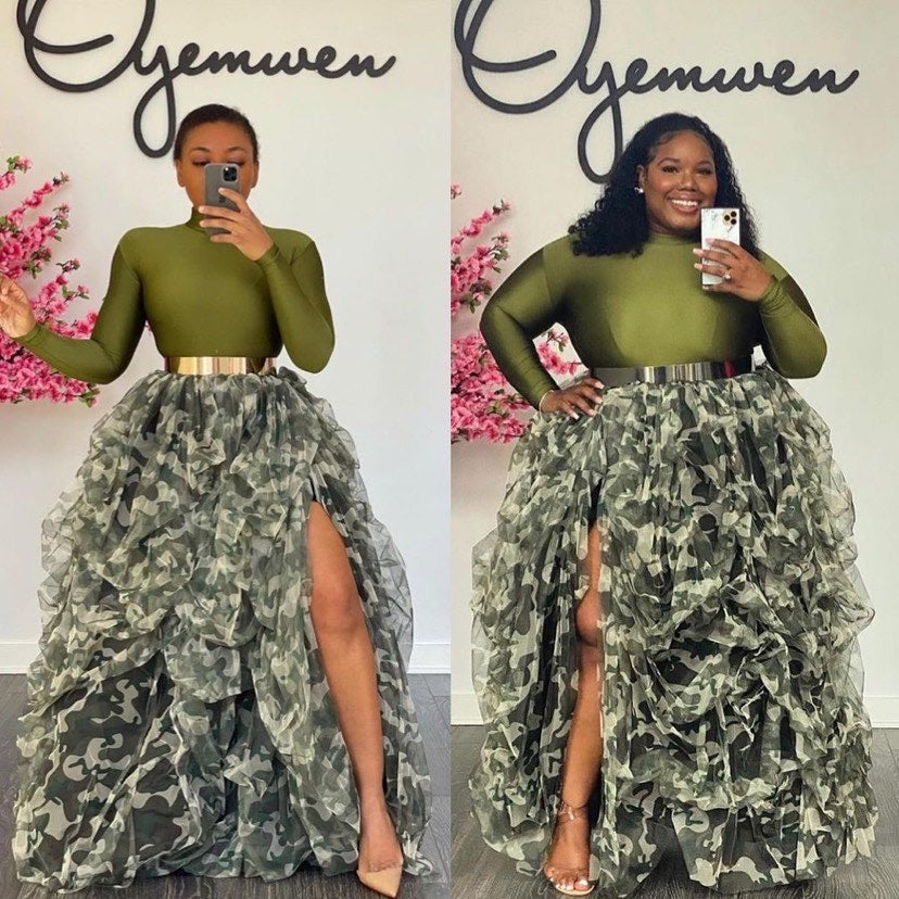 Oyemwen Camouflage High Slit Maxi Skirt