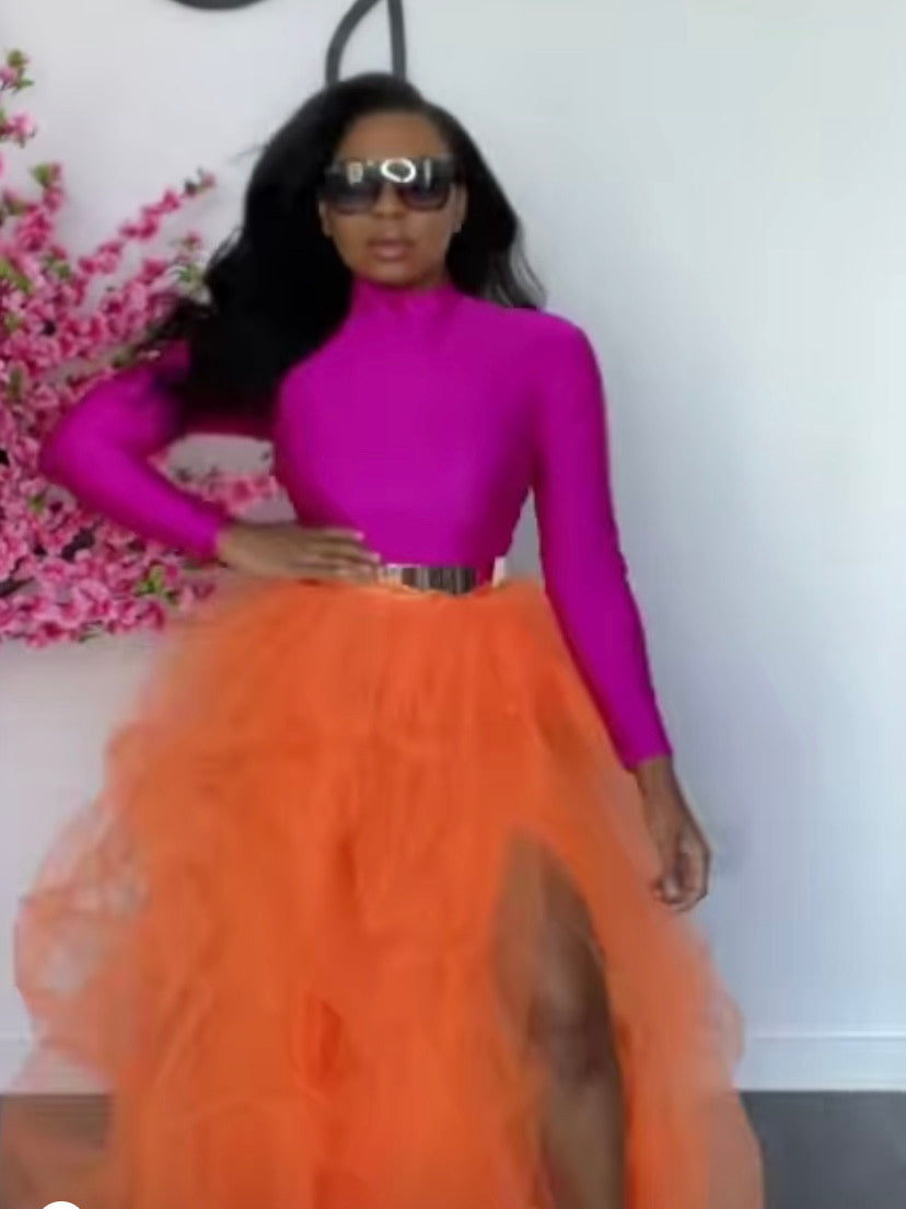 Oyemwen High Slit Maxi Tutu Skirt Orange